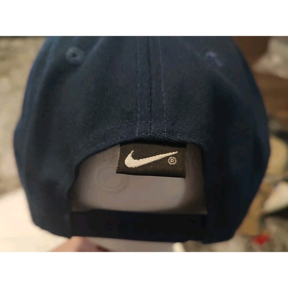 Vintage 90s Nike Spell Out Embroidered Swoosh SnapBack Hat Blue Yellow - Picture 6 of 13